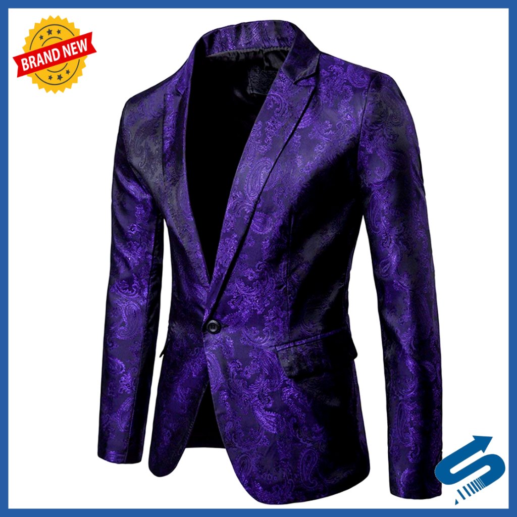 Slim Fit Paisley Sport Coat Single Breasted Blazer For Party Wedding